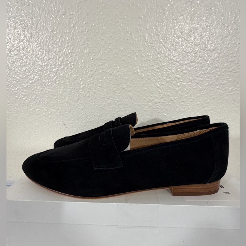 Quince Women's Italian Suede Penny Loafers Luxury Comfort Shoes in black. NWT - Picture 11 of 13